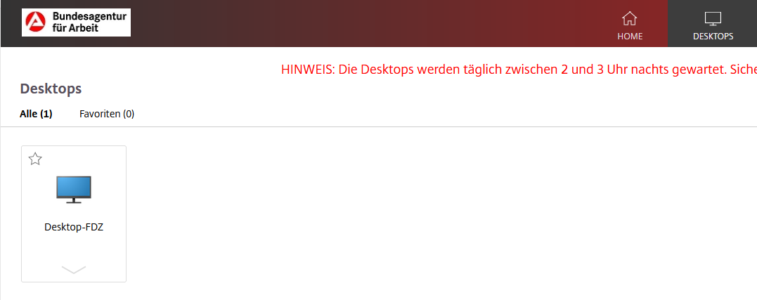 The figure shows the screen of the Citrix workspace with the symbol for the FDZ Remote Desktop